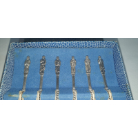 6 Verzilverde Apostel gebaksvorkjes in originele doos